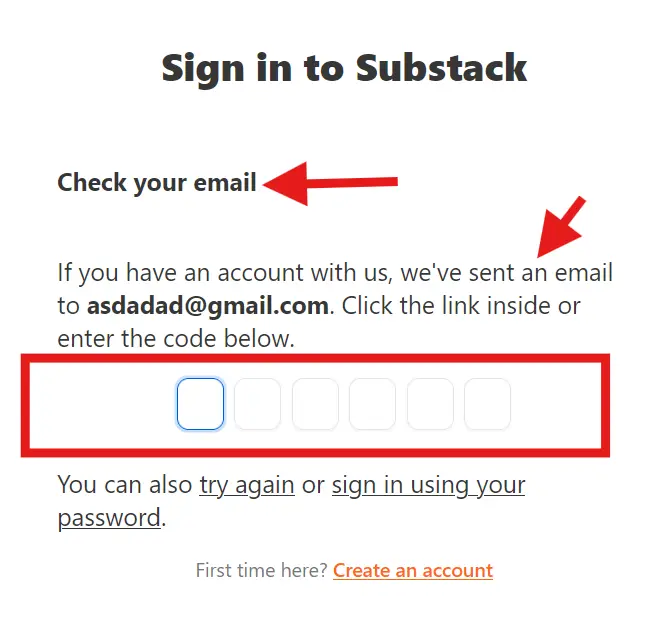 Enter code in Substack to regist