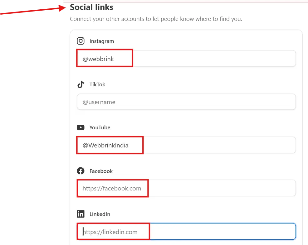 Social Filling Links for profile