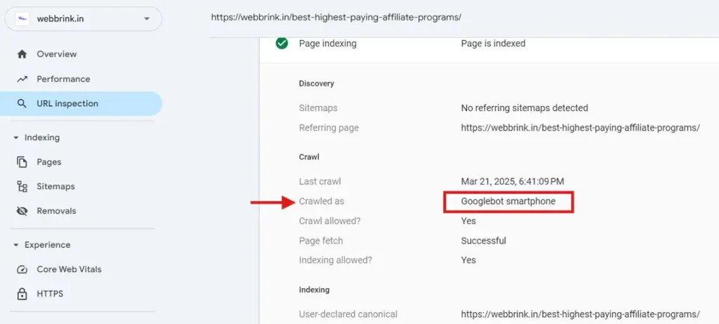 Mobile first indexing by Googlebot smartphone