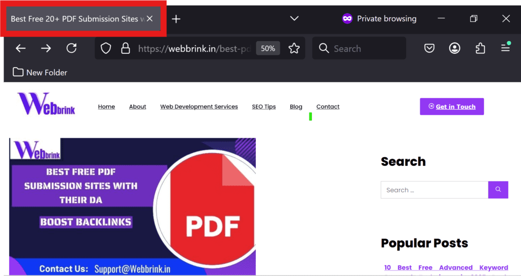 Website Title in search Browser Tab