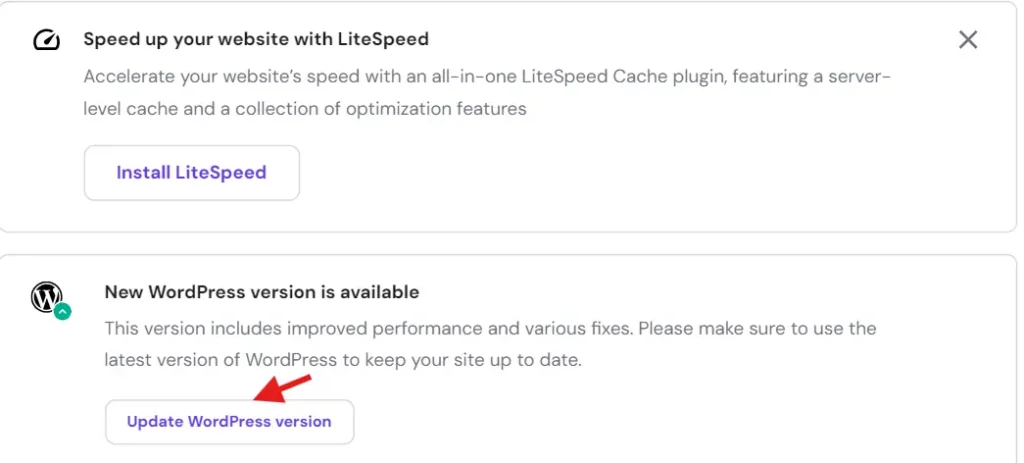 Update WordPress from the Hostinger hPanel