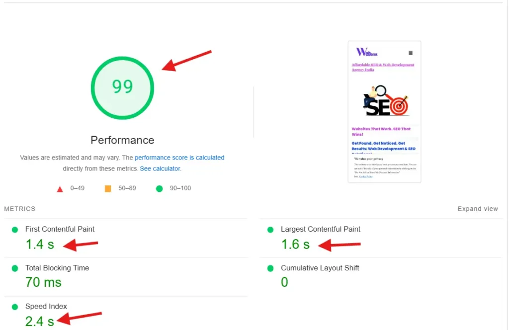 Webbrink Mobile Speed On PageSpeed Insights